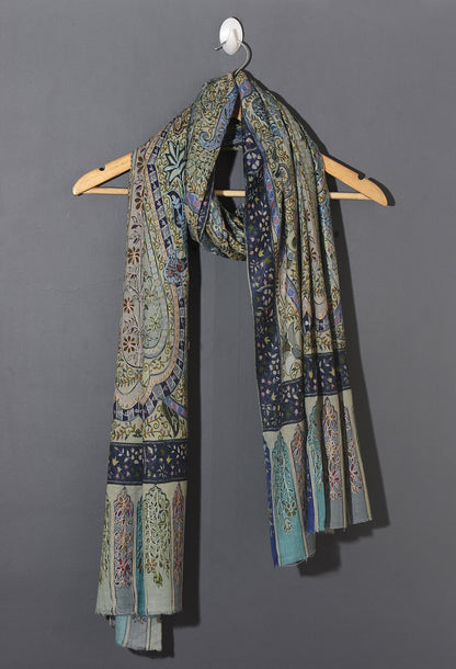 OMVAI Kalamkari Kani with Embroidery - Light Teal