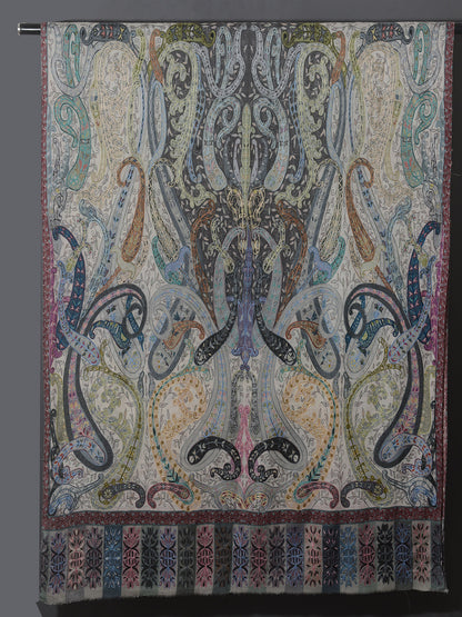 OMVAI Kalamkari Kani with Embroidery - Shades of Grey pastels