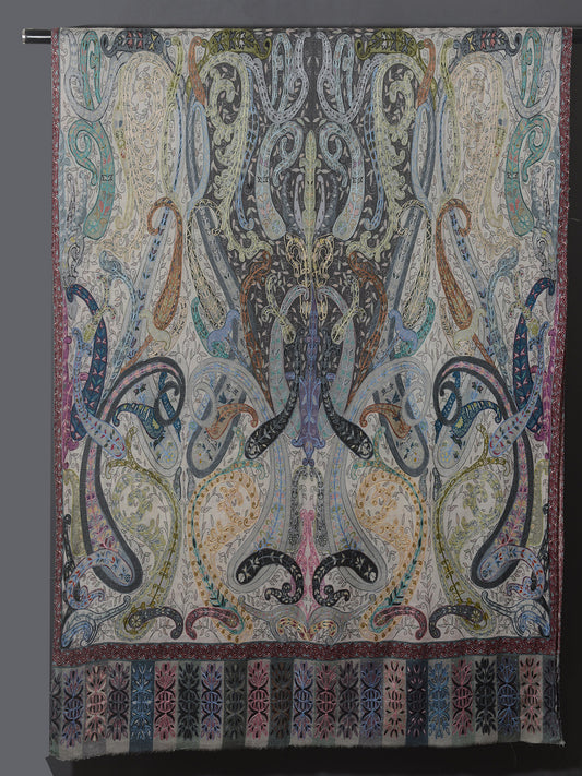 OMVAI Kalamkari Kani with Embroidery - Shades of Grey pastels