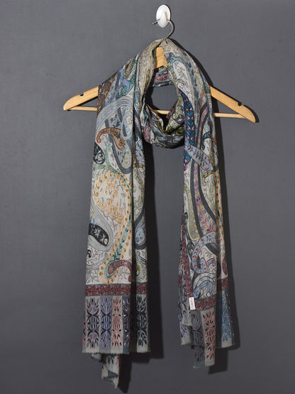 OMVAI Kalamkari Kani with Embroidery - Shades of Grey pastels