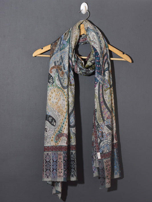 OMVAI Kalamkari Kani with Embroidery - Shades of Grey pastels