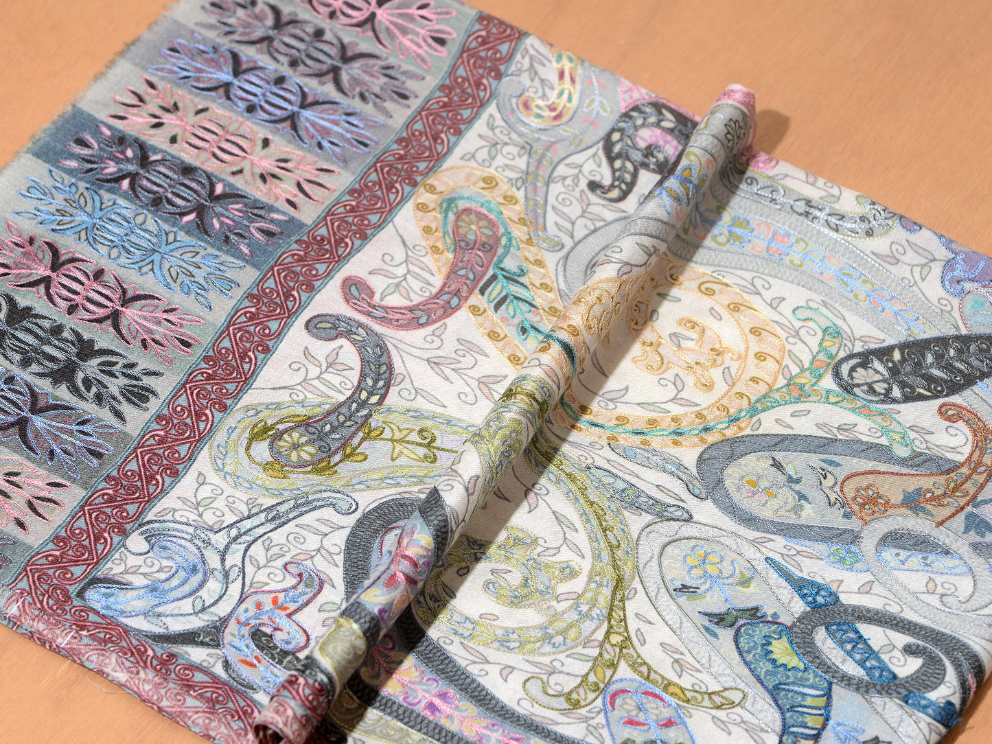 OMVAI Kalamkari Kani with Embroidery - Shades of Grey pastels