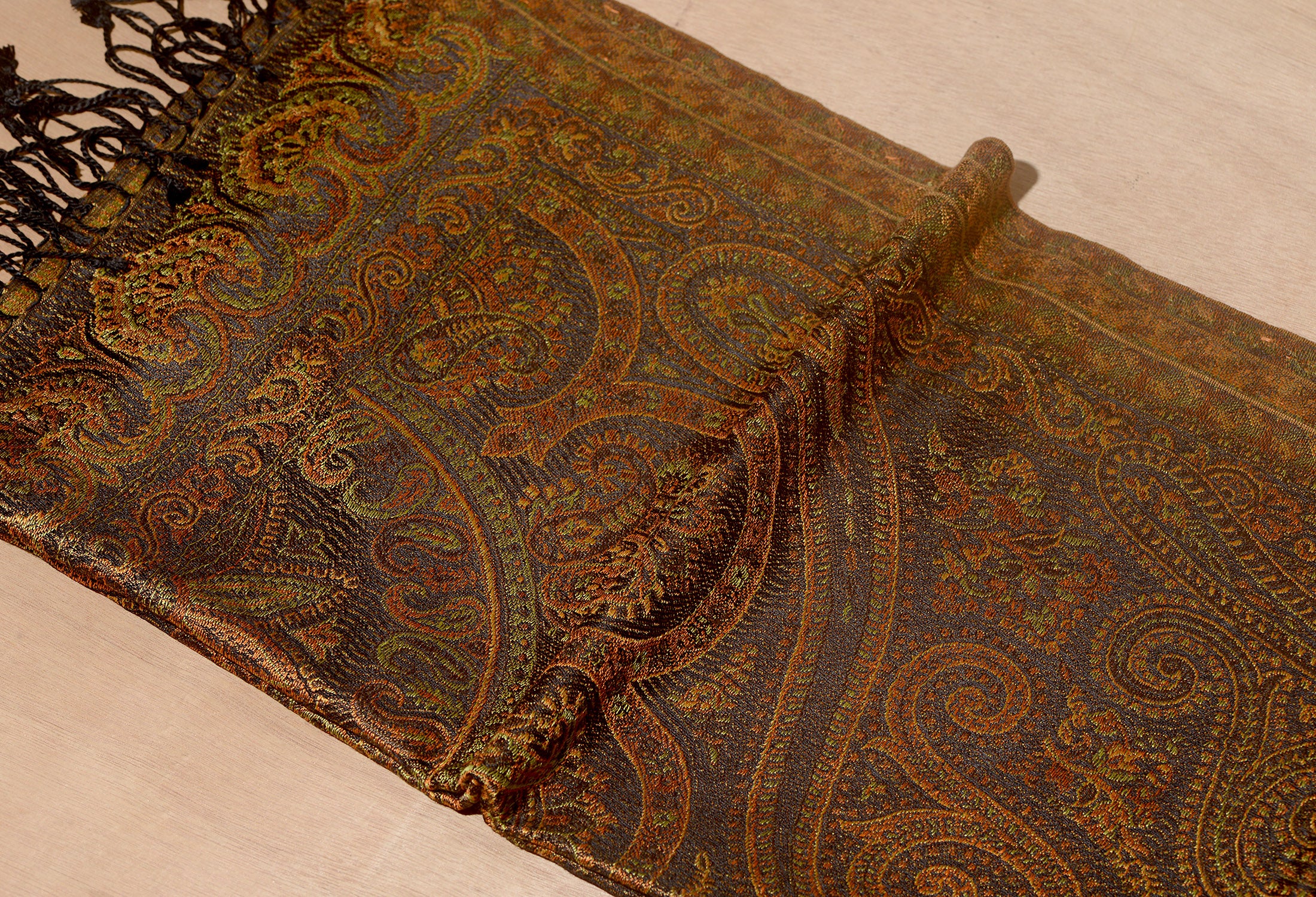 Buy OMVAI Ornamental Paisley Premium Woven Silk Stole - Chocolate