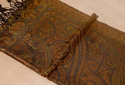 OMVAI Ornamental Paisley Premium Woven Silk Stole - Chocolate Muse