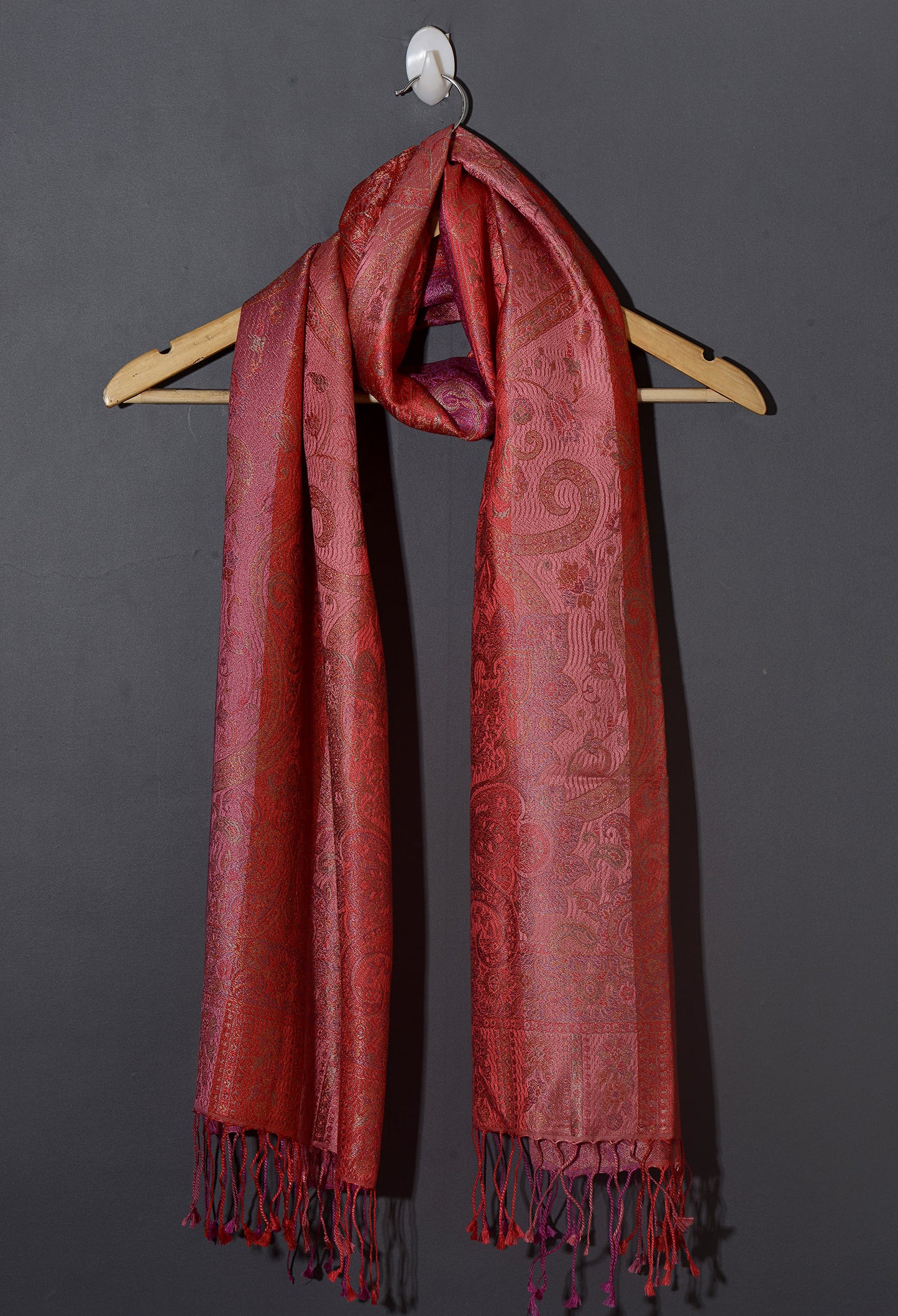 OMVAI Ornamental Paisley Premium Woven Silk Stole - Fruit Punch
