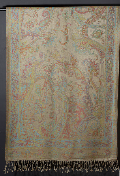 OMVAI Ornamental Paisley Premium Woven Silk Stole - Pastel Hues