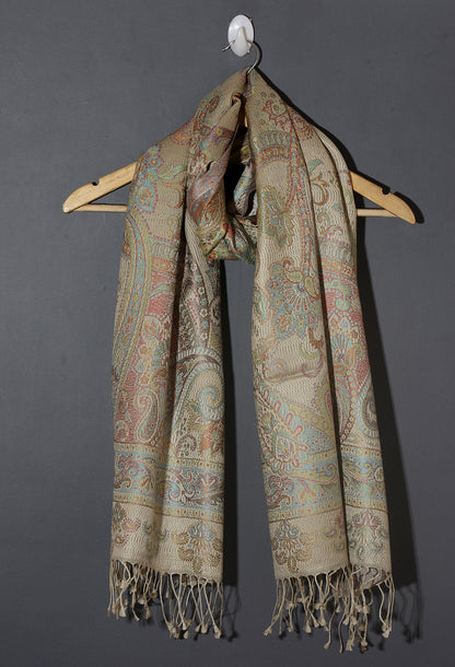 OMVAI Ornamental Paisley Premium Woven Silk Stole - Pastel Hues