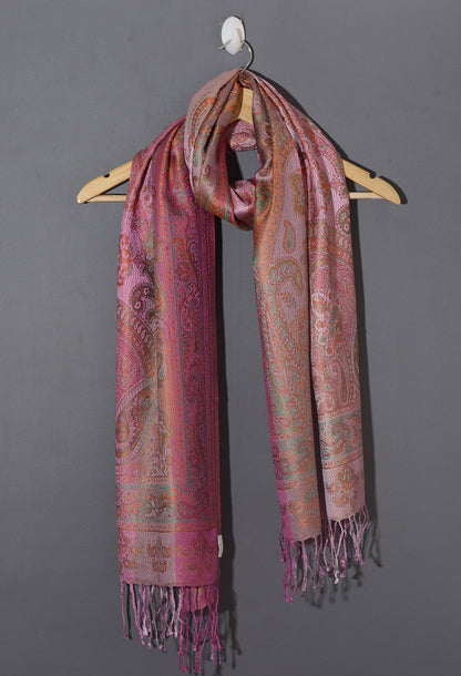 OMVAI Ornamental Paisley Premium Woven Silk Stole - Pink Sprinklers