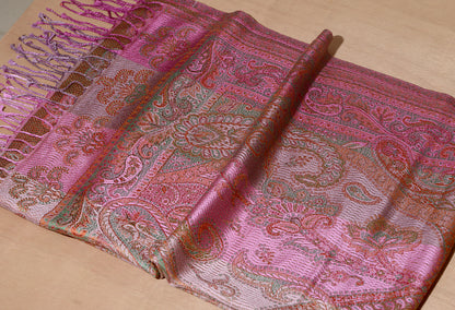 OMVAI Ornamental Paisley Premium Woven Silk Stole - Pink Sprinklers