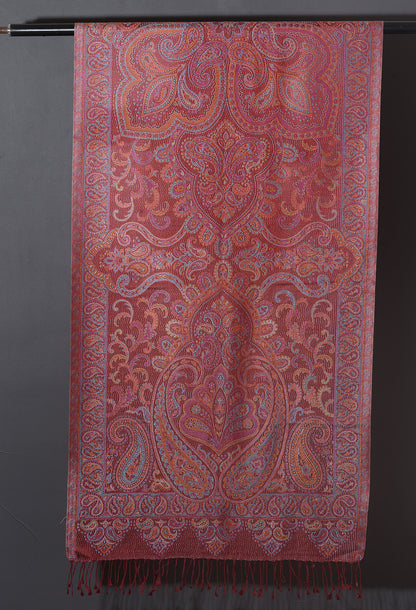 OMVAI Ornamental Paisley Premium Woven Silk Stole - Red Regalia
