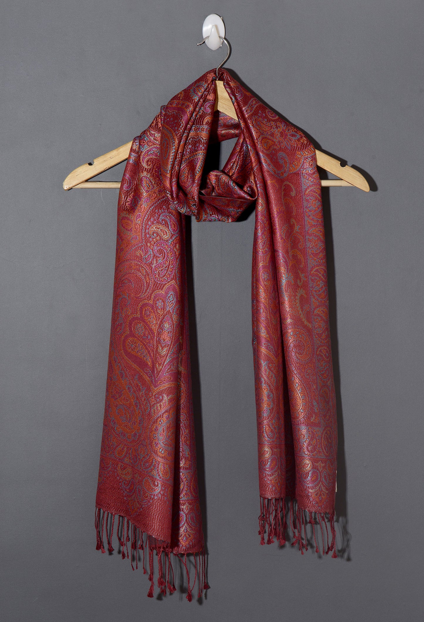 OMVAI Ornamental Paisley Premium Woven Silk Stole - Red Regalia