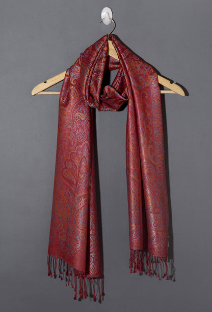 OMVAI Ornamental Paisley Premium Woven Silk Stole - Red Regalia