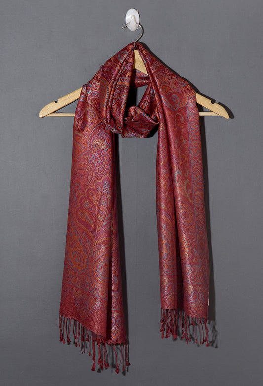 OMVAI Ornamental Paisley Premium Woven Silk Stole - Red Regalia