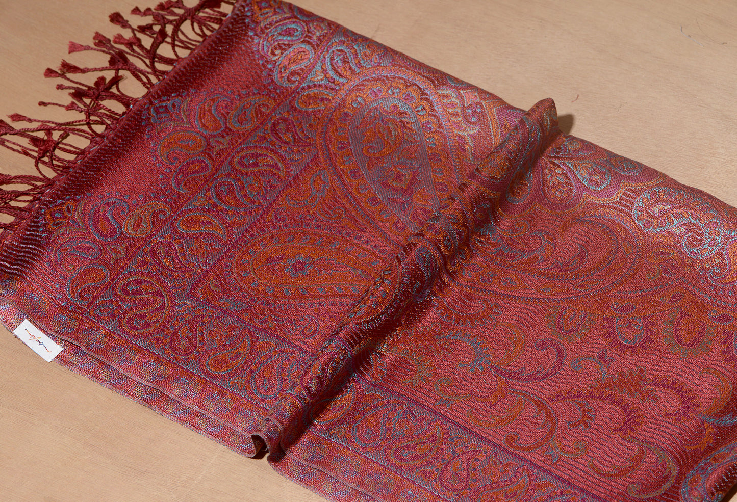 OMVAI Ornamental Paisley Premium Woven Silk Stole - Red Regalia