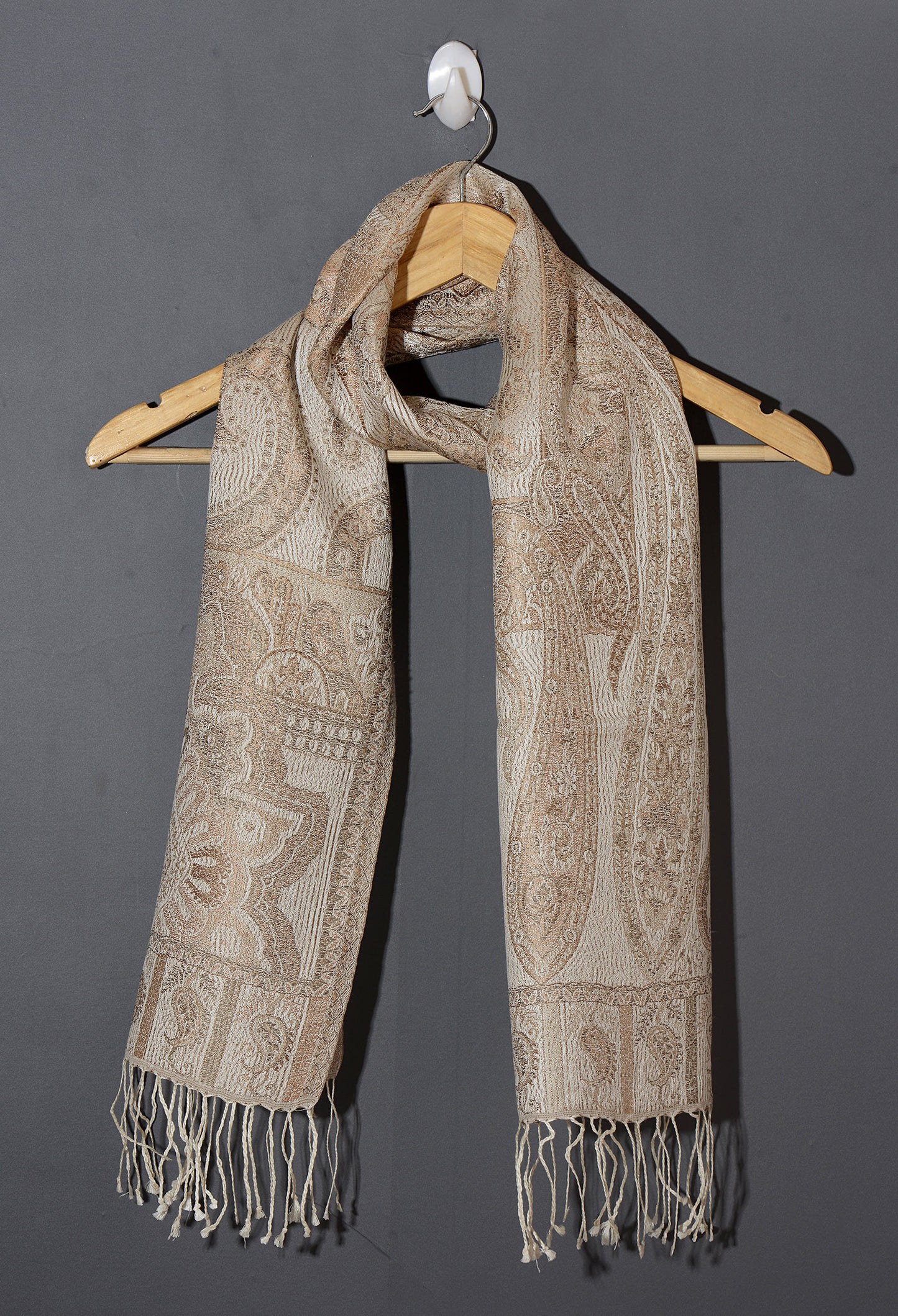 OMVAI Victorian Paisley Premium Woven Silk Stole - Beige Gold