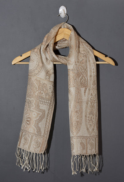 OMVAI Victorian Paisley Premium Woven Silk Stole - Beige Gold