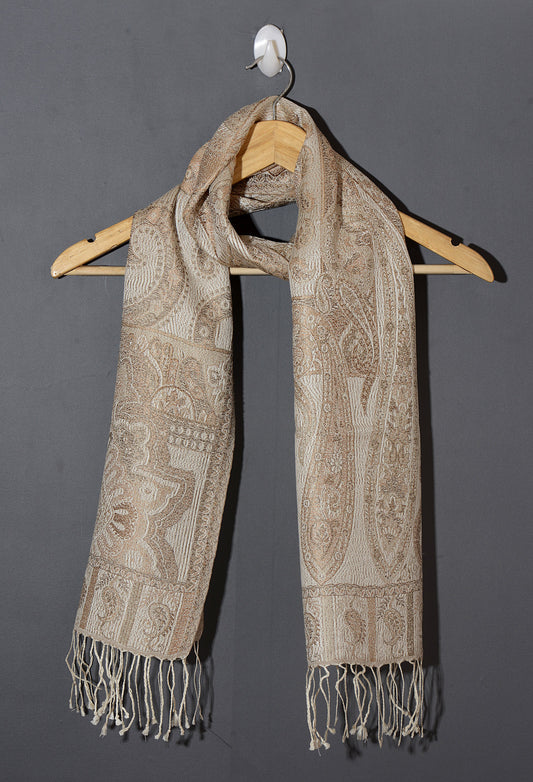 OMVAI Victorian Paisley Premium Woven Silk Stole - Beige Gold
