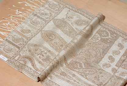 OMVAI Victorian Paisley Premium Woven Silk Stole - Beige Gold