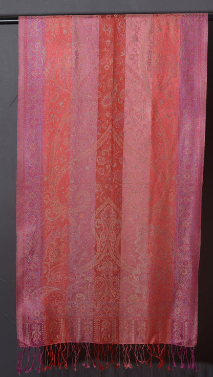 OMVAI Ornamental Paisley Premium Woven Silk Stole - Fruit Punch