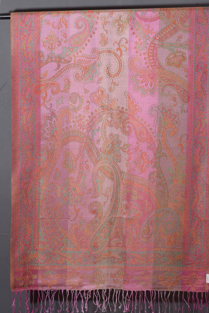 OMVAI Ornamental Paisley Premium Woven Silk Stole - Pink Sprinklers