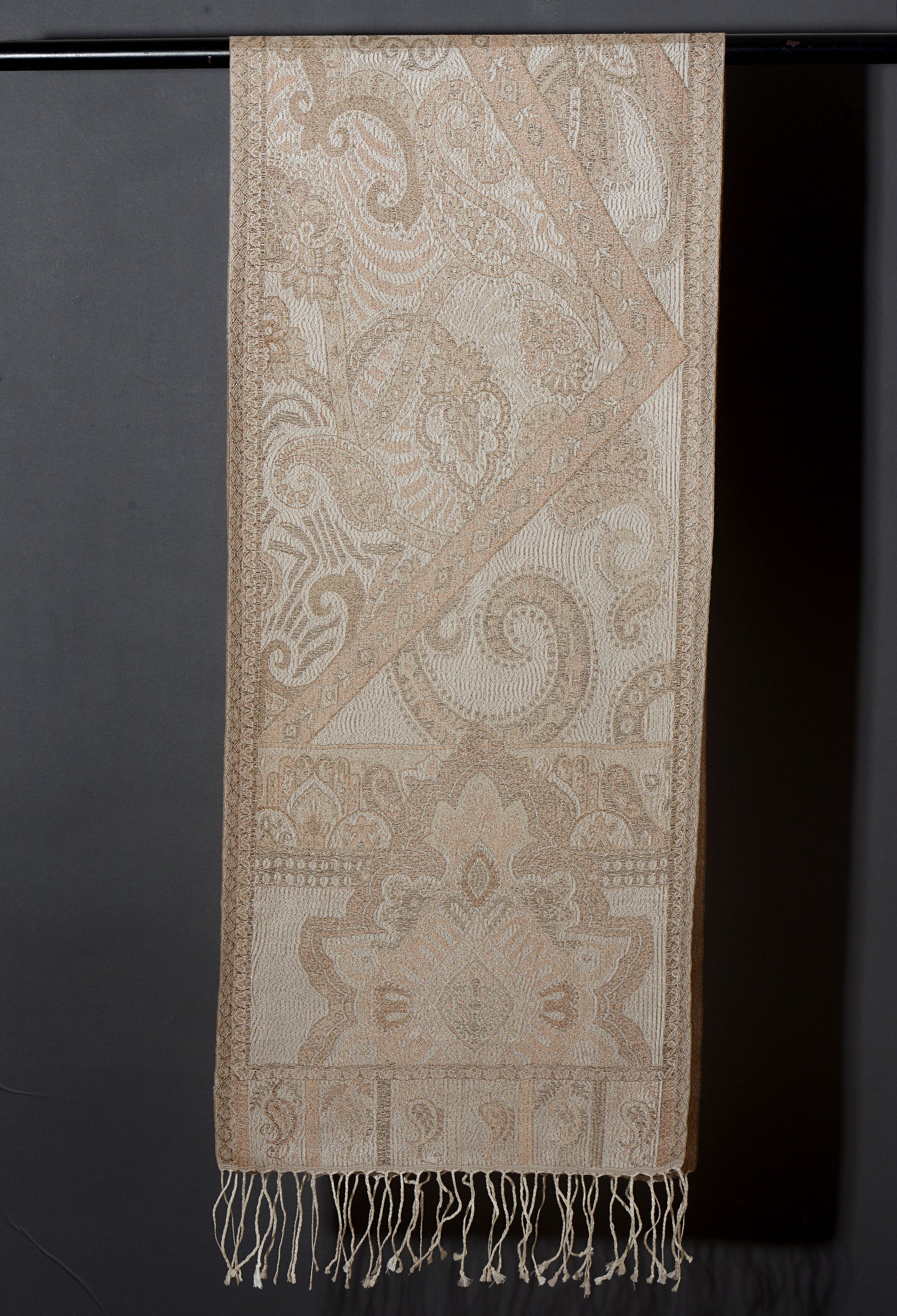 OMVAI Victorian Paisley Premium Woven Silk Stole - Beige Gold