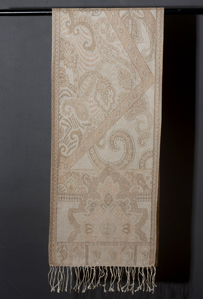 OMVAI Victorian Paisley Premium Woven Silk Stole - Beige Gold