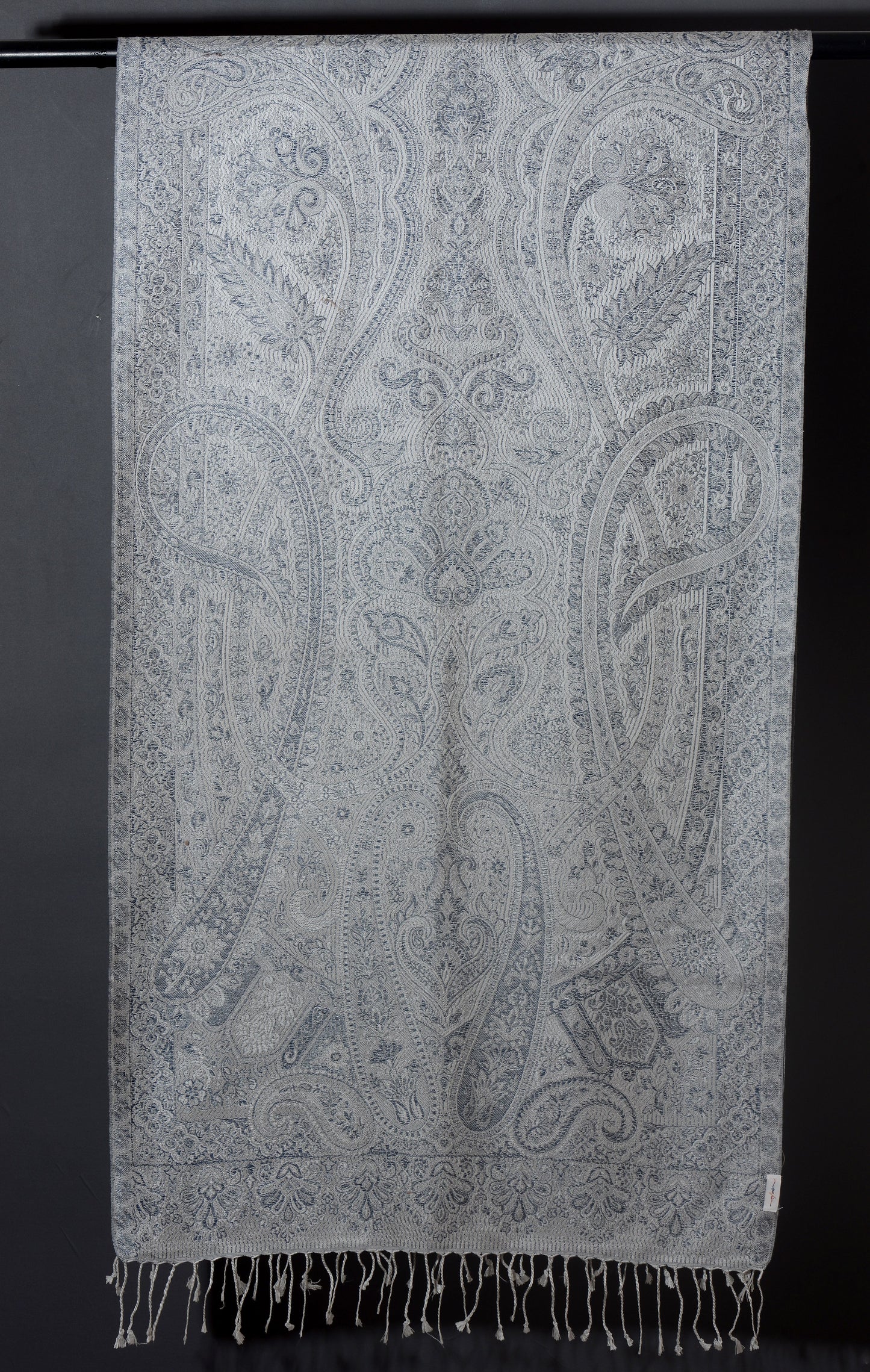 OMVAI Victorian Paisley Premium Woven Silk Stole - White Silver
