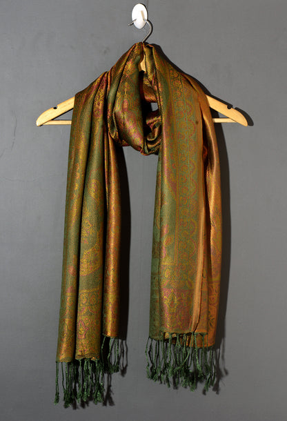 OMVAI Victorian Paisley Pattern Micro Art Silk Stole - Old Gold Green