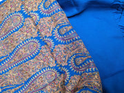 THE PAISLEY BUTA Exquisite Machine Embroidered Stole - Blue with Multicolor Paisley