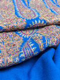 THE PAISLEY BUTA Exquisite Machine Embroidered Stole - Blue with Multicolor Paisley