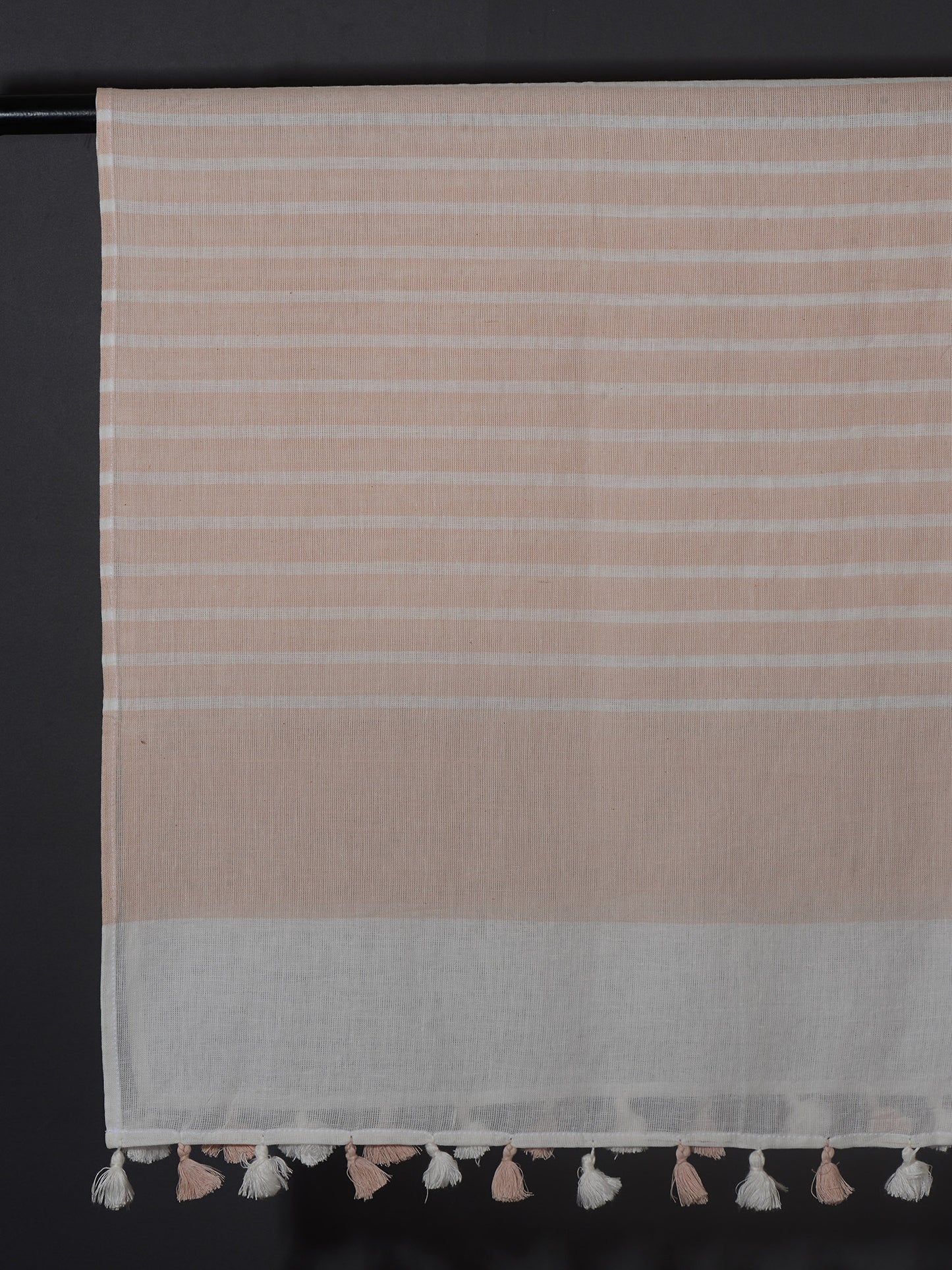 OMVAI Handcrafted Striped Linen Stole with Tassels - Peach Mist