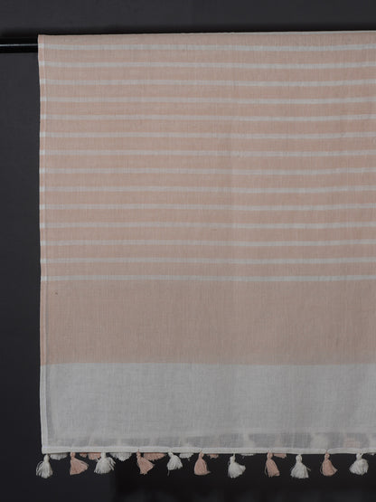 OMVAI Handcrafted Striped Linen Stole with Tassels - Peach Mist