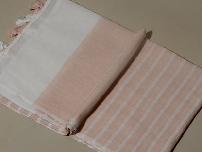 OMVAI Handcrafted Striped Linen Stole with Tassels - Peach Mist