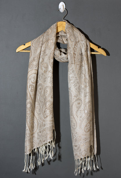 OMVAI Victorian Paisley Pattern Micro Art Silk Stole - Pearl Beauty