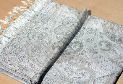 OMVAI Victorian Paisley Pattern Micro Art Silk Stole - Pearl Beauty