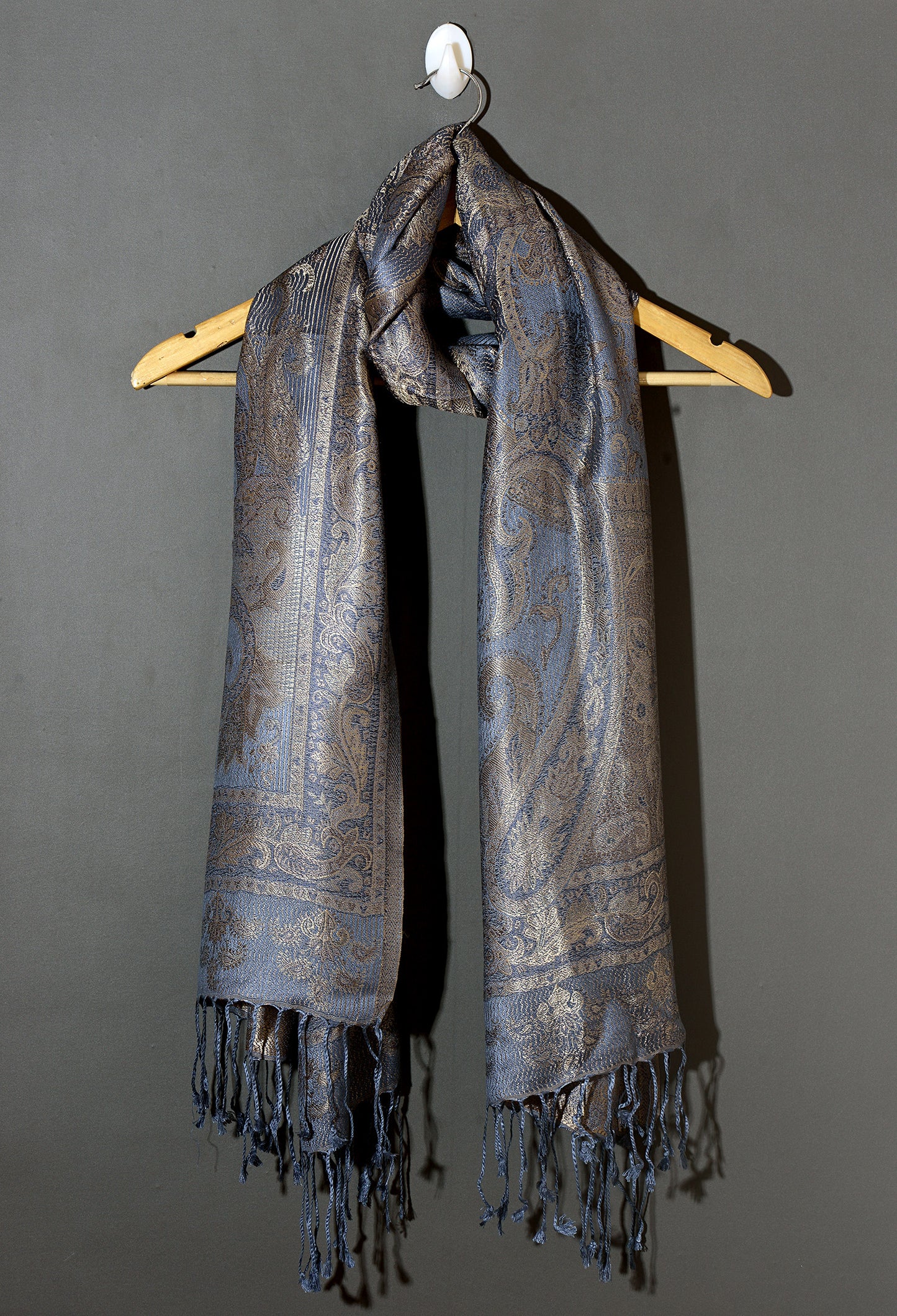 OMVAI Victorian Paisley Pattern Micro Art Silk Stole - Periwinkle Blue