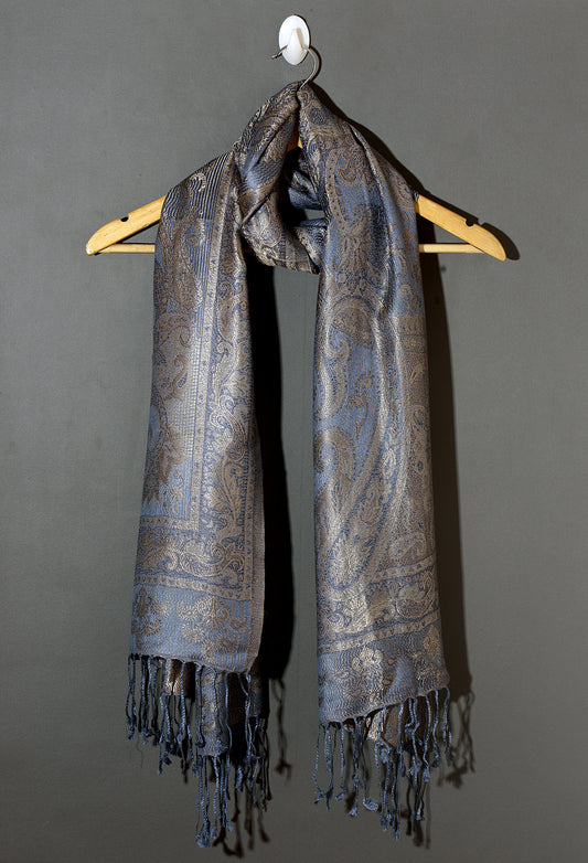 OMVAI Victorian Paisley Pattern Micro Art Silk Stole - Periwinkle Blue