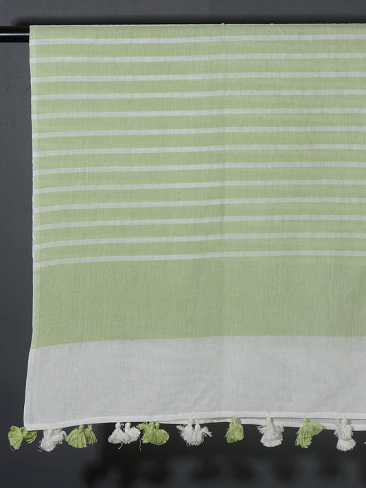 OMVAI Handcrafted Striped Linen Stole with Tassels - Pistachio Green