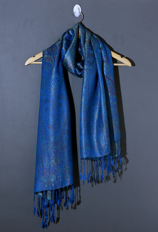 OMVAI Victorian Paisley Pattern Micro Art Silk Stole - Royal Blue