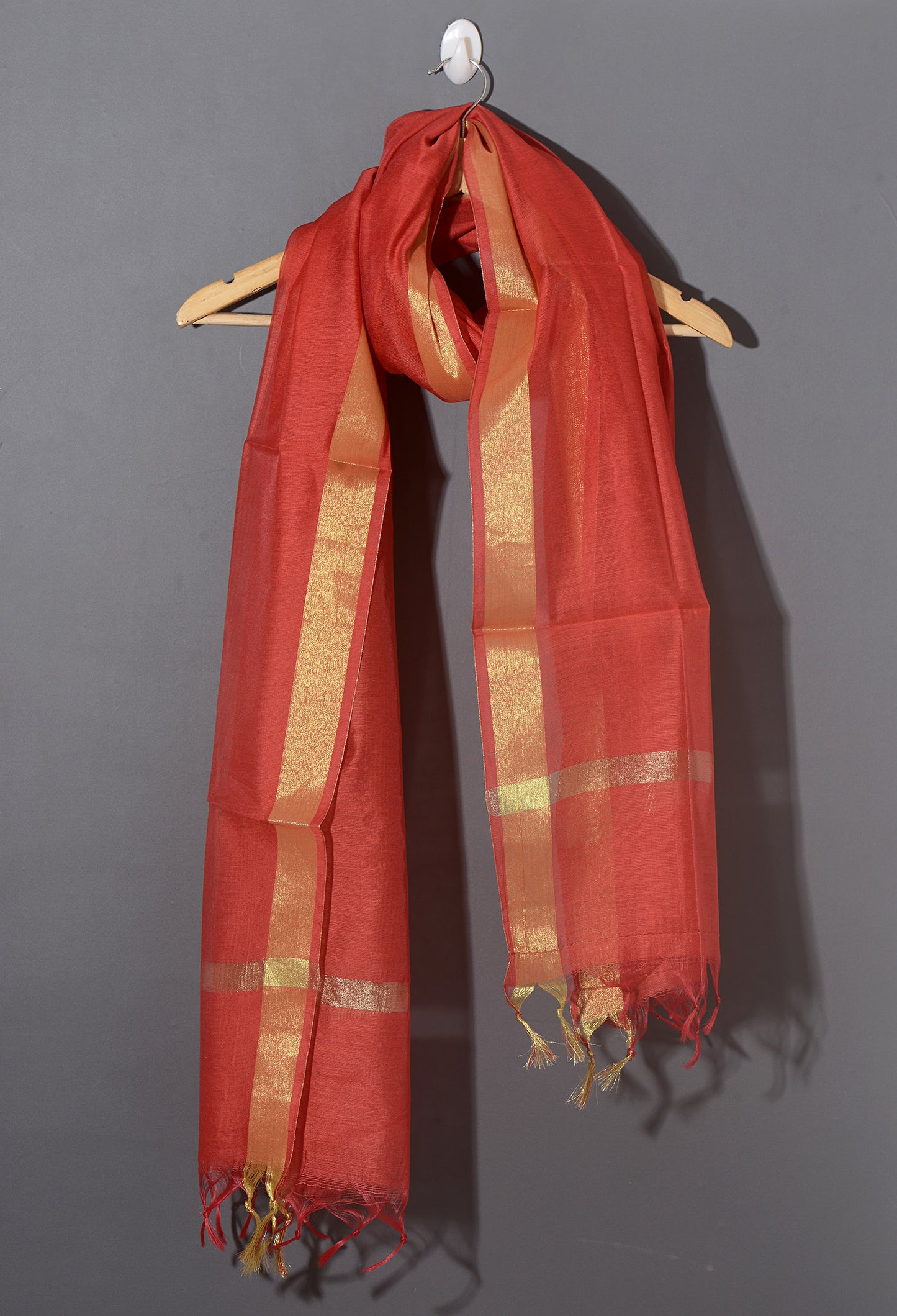 OMVAI Golden Border Chanderi Silk Dupatta - Royal Red