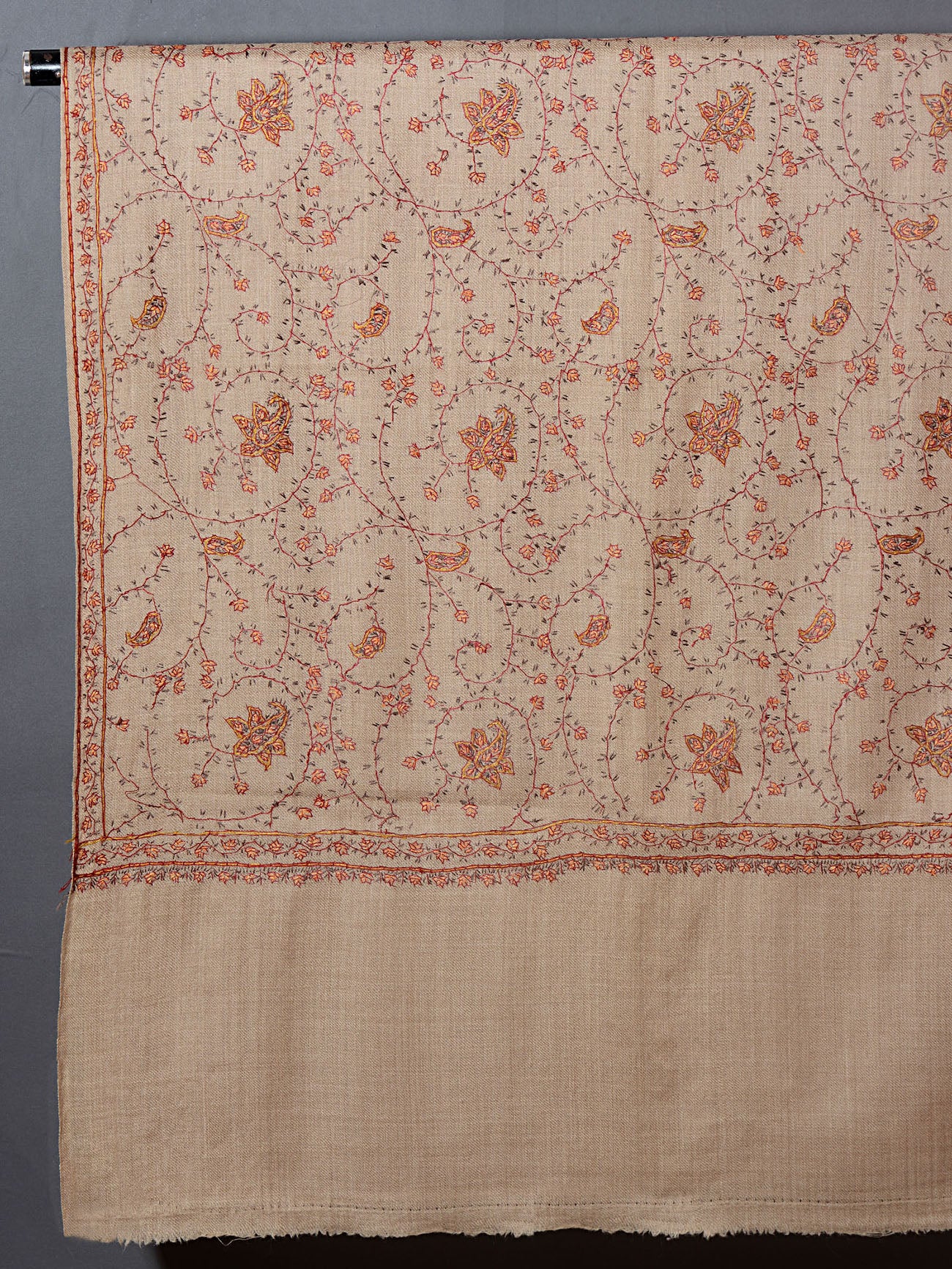 SABEEN Elegant Natural Beige Embroidered Shawl - Unisex