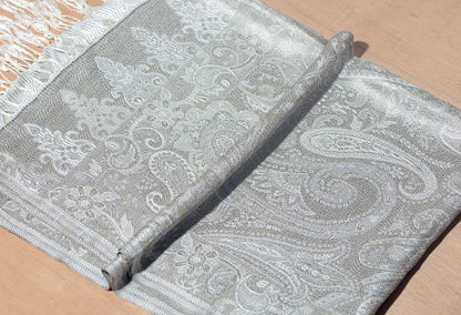 OMVAI Victorian Paisley Pattern Micro Art Silk Stole - Silver Pearl