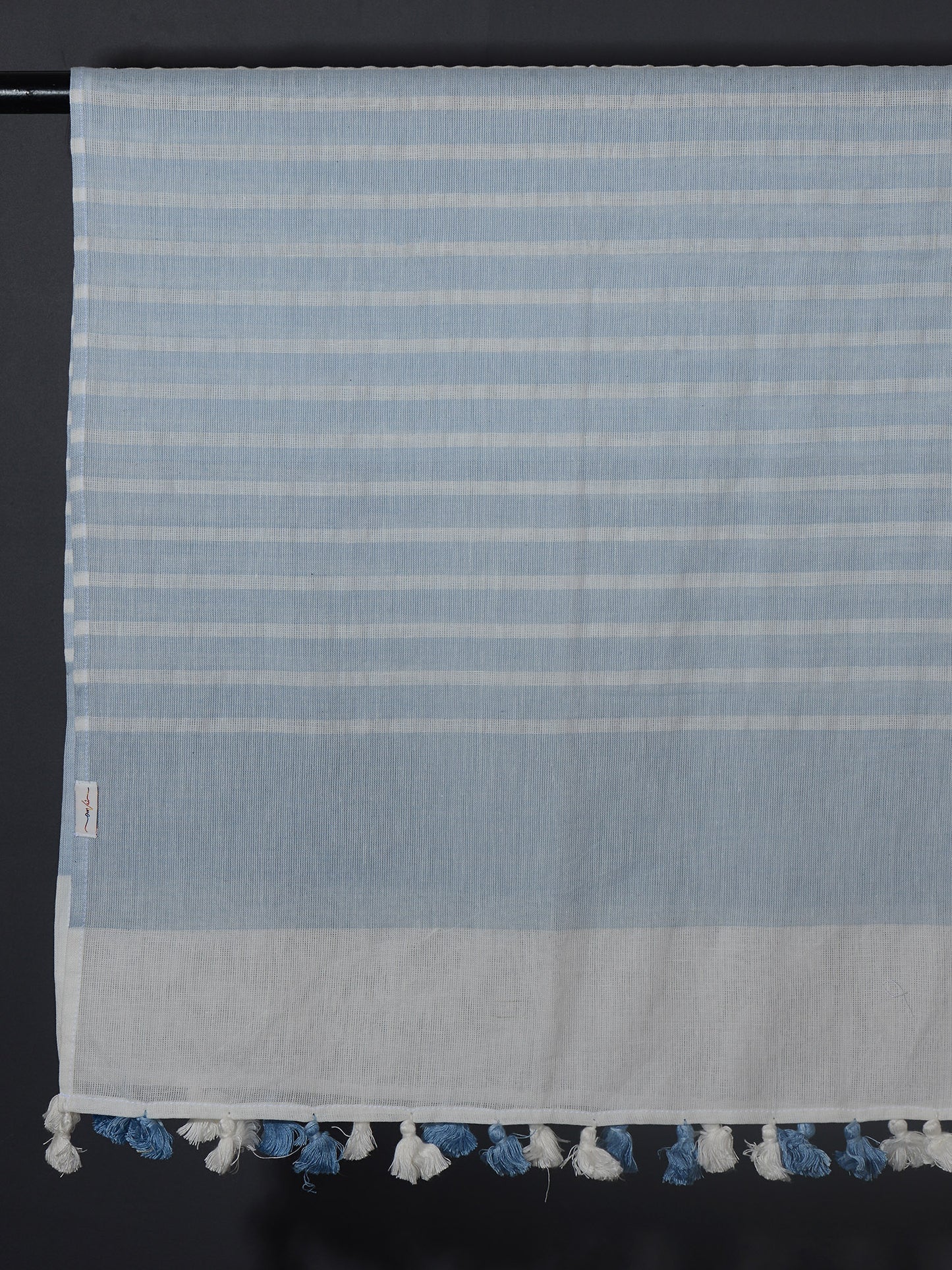 OMVAI Handcrafted Striped Linen Stole with Tassels - Sky Blue