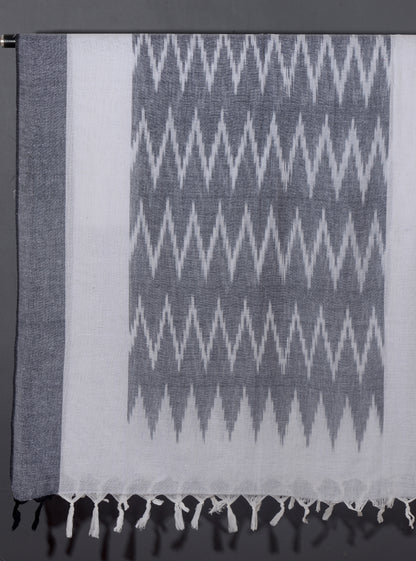OMVAI The IKAT Dupatta with Tassels  -  Steel Grey