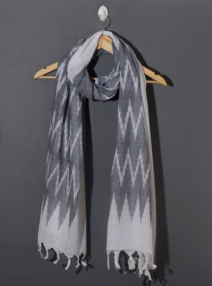 OMVAI The IKAT Dupatta with Tassels  -  Steel Grey