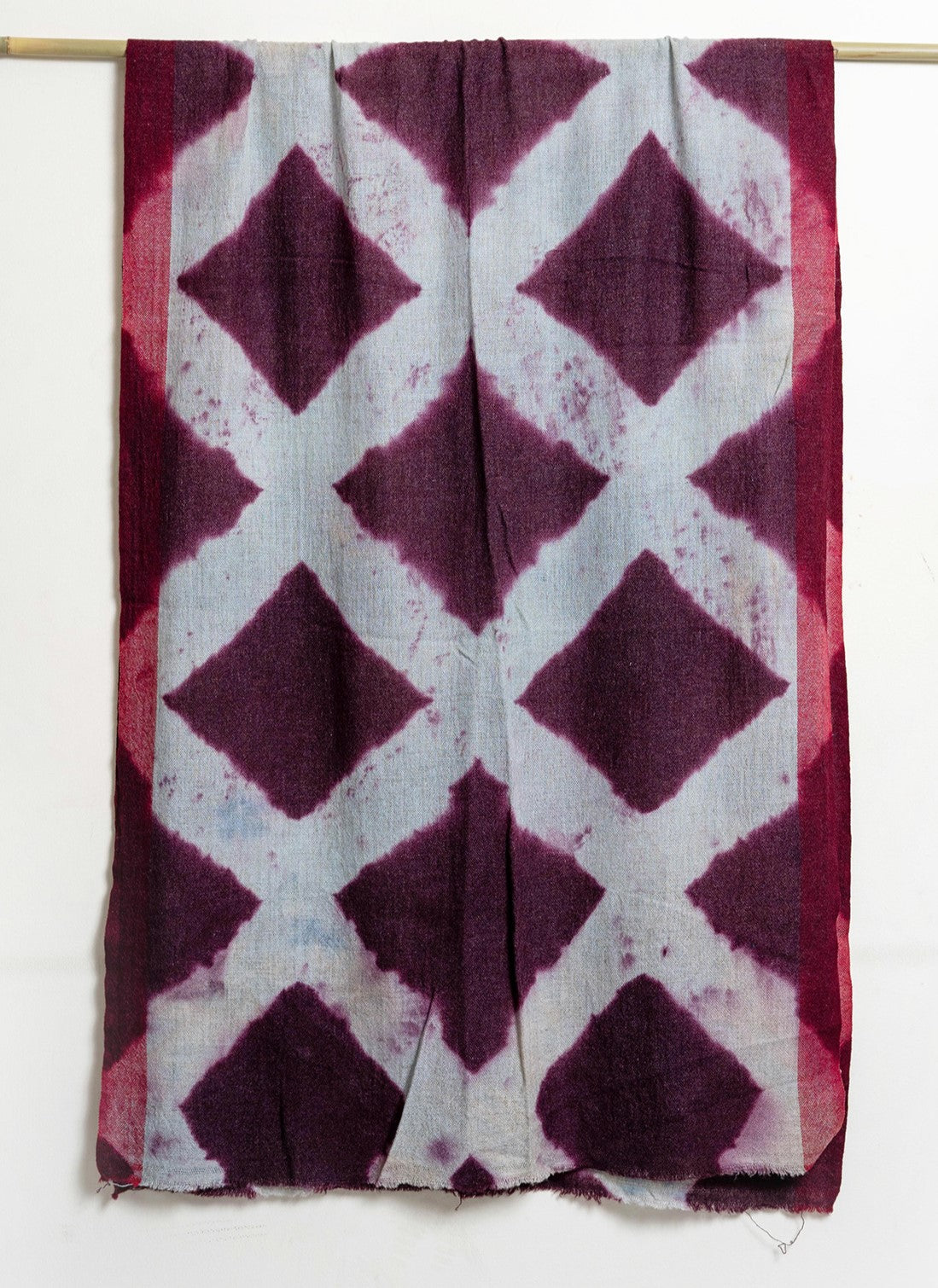 Tie and Dye Rhombus Box Pattern Super Soft Woolen Muffler - Purple Burgundy