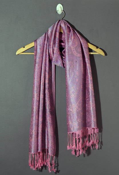 OMVAI Victorian Paisley Pattern Micro Art Silk Stole - Viola Purple Pink