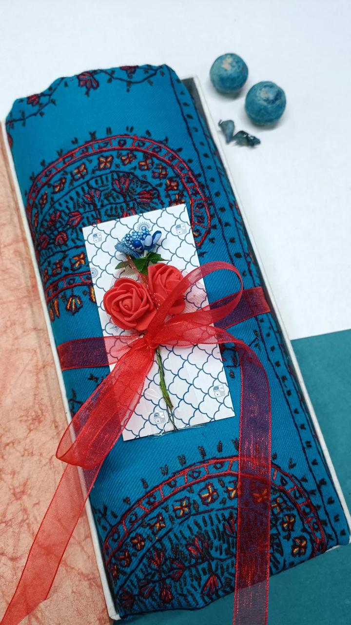 BAHIR Elegant Admiral Blue Embroidered Shawl - Unisex