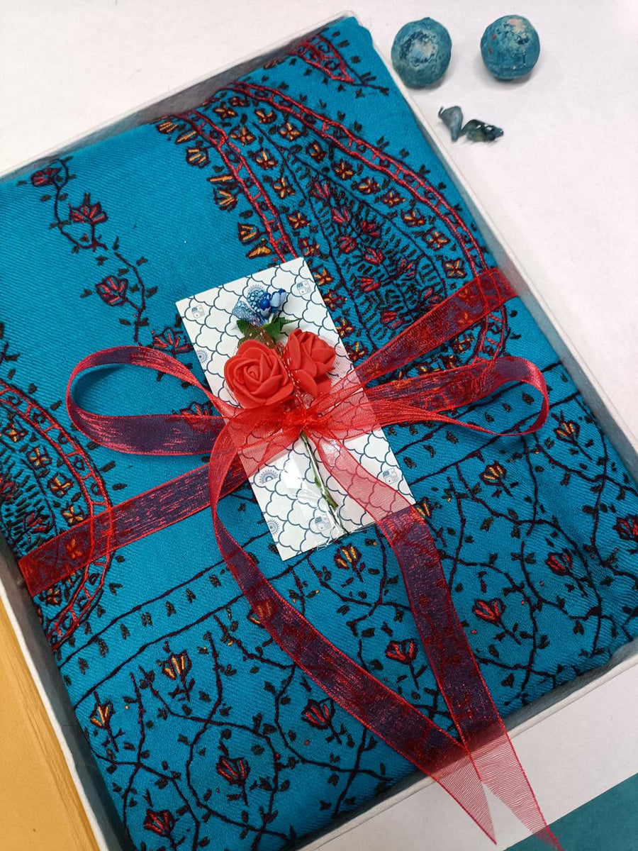 BAHIR Elegant Admiral Blue Embroidered Shawl - Unisex