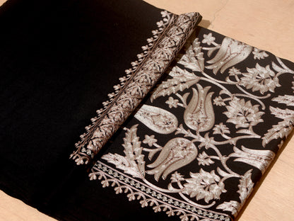 Zabaf Exquisite Embroidered Stole - Midnight Black